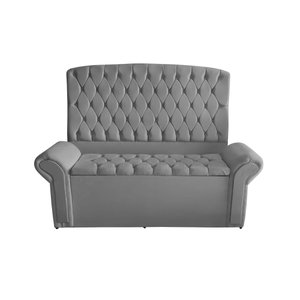 Kit Dubaí Cabeceira de Cama Box Casal e Recamier Baú Queen 160 Cm Suede Prata Eli Móveis