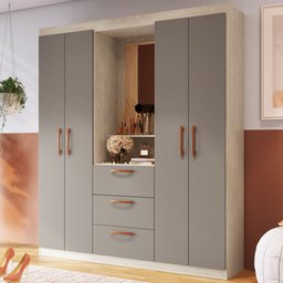 Guarda-Roupa Solteiro Panamá 4 Portas 3 Gavetas com Espelho Crema Fumê - Doripel - 1 Guarda-Roupa Solteiro Panamá 4 Portas 3 Gavetas com Espelho Crema Fumê - Doripel - 1