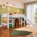 Ver imagem 2 de Cama Infantil Solteiro com Escorregador Branco e Cortina Estampada Zoo Kogu Completa Móveis