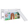 Cama Infantil Solteiro com Escorregador Branco e Cortina Estampada Zoo Kogu Completa Móveis - 1