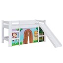 Ver imagem 1 de Cama Infantil Solteiro com Escorregador Branco e Cortina Estampada Zoo Kogu Completa Móveis
