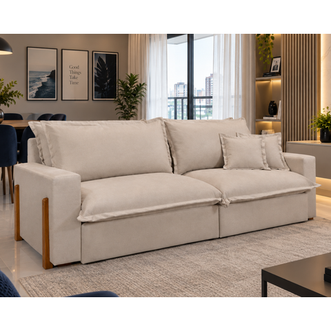 Sofá Cama, Retrátil e Reclinável Dubai, Tecido Linho, Molas Ensacadas, 2,10m.