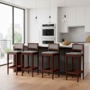 Ver imagem 1 de Kit 4 Banquetas Assento Encosto Estofado em Linho Hellen:imbuia com Linho Cinza
