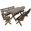 Ver imagem 3 de Conjunto Mesa de Madeira Maciça Rústica para Churrasco com 2 Bancos e 2 Cadeiras Marrom/Imbuia