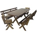 Ver imagem 3 de Conjunto Mesa de Madeira Maciça Rústica para Churrasco com 2 Bancos e 2 Cadeiras