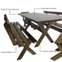 Ver imagem 7 de Conjunto Mesa de Madeira Maciça Rústica para Churrasco com 2 Bancos e 2 Cadeiras Marrom/Imbuia