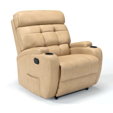 Poltrona do Papai Reclinável em Corino Importado Cor Bege Manual com Massagem - Modelo Florença