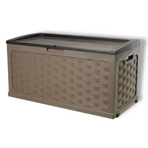 Bau Caixa Organizadora Multiuso e Banco Plástico 2 Pessoas Rattan 335 Litros Starplast - Marrom