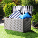 Ver imagem 4 de Bau Caixa Organizadora Multiuso e Banco Plástico 2 Pessoas Rattan 335 Litros Starplast - Marrom