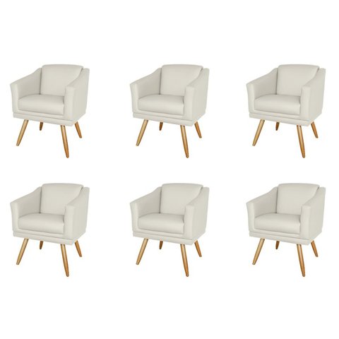 Kit 6 Poltronas Decorativa San Diego Sala Recepção Escritório Bege Nude