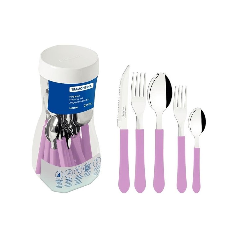 Faqueiro Talheres Leme Inox 20 Peças Tramontina Cores Cor:Rosa