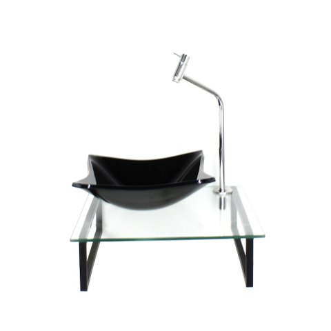 Kit Cuba de Vidro Quadrada 10mm Preta com Tampo 40cm Incolor e Suporte Preto
