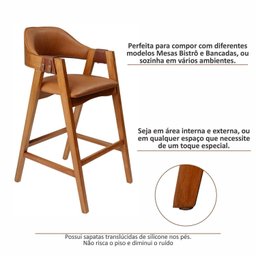 Kit 4 Banquetas de Madeira Maciça Tauari, Estofada e Braço de Couro Original Bélgica - 10