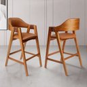 Ver imagem 3 de Kit 4 Banquetas de Madeira Maciça Tauari, Estofada e Braço de Couro Original Bélgica