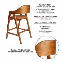 Kit 4 Banquetas de Madeira Maciça Tauari, Estofada e Braço de Couro Original Bélgica - 6