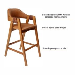 Kit 4 Banquetas de Madeira Maciça Tauari, Estofada e Braço de Couro Original Bélgica - 8