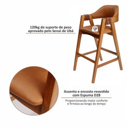 Kit 4 Banquetas de Madeira Maciça Tauari, Estofada e Braço de Couro Original Bélgica - 7