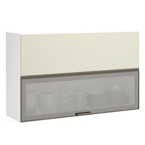 Armário Basculante Misto Perola 120cm 1 Porta Fechada 1 Porta com Vidro Reflecta Prata Luciane