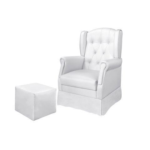 Poltrona de Amamentação Leticia com Puff Reto Maternidade Corino Branco - Phoenix Baby