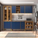 Ver imagem 1 de Cozinha Compacta Modulada com Vidro 10 Portas 5 Gavetas Domus Espresso Móveis Azul/Nogal/Royal