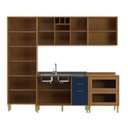 Ver imagem 5 de Cozinha Compacta Modulada com Vidro 10 Portas 5 Gavetas Domus Espresso Móveis Azul/Nogal/Royal