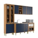 Ver imagem 2 de Cozinha Compacta Modulada com Vidro 10 Portas 5 Gavetas Domus Espresso Móveis Azul/Nogal/Royal