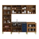 Ver imagem 4 de Cozinha Compacta Modulada com Vidro 10 Portas 5 Gavetas Domus Espresso Móveis Azul/Nogal/Royal