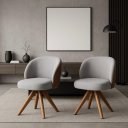 Ver imagem 3 de Kit com 2 Poltronas Dior Giratórias Exclusiva – Madeira Mel e Linho Cinza Linho Cinza