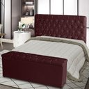 Ver imagem 2 de Kit Cabeceira de Cama Box e Calçadeira Baú Paris King 195 Cm Capitonê Suede Bordo Eli Móveis