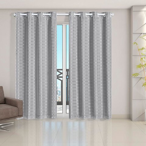Cortina Daily Varão 2m Blackout PVC com Voil Xadrez 2,80MX2,30m Sala Quarto Cinza