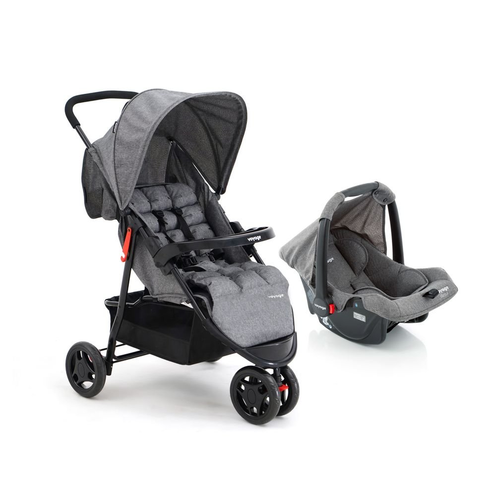 Travel System Voyage Duo Pro Carrinho de Bebê Delta 0 a 15 Kg com Bebê Conforto Beta Cinza Mescla