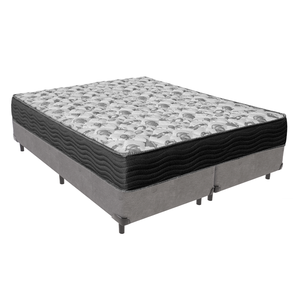 Cama Box Bipartido Queen Cinza e Colchão Misto Iso 100 Espuma Ortobom