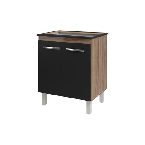 Balcão Armário de Cozinha para Fogão Cooktop 5 Bocas Fran Mobília Decor Savana Preto