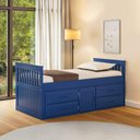 Ver imagem 1 de Cama Solteiro com 04 Gavetas e 01 Porta Funcional de Madeira Maciça - Azul Escuro