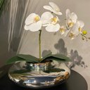 Ver imagem 3 de Arranjo Centro de Mesa Orquídea Branca Artificial Vaso Espelhado