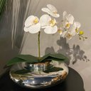 Ver imagem 4 de Arranjo Centro de Mesa Orquídea Branca Artificial Vaso Espelhado