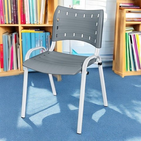 Cadeira Iso Base Branco Escola, Escritório Cinza Kit 9 Un