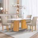 Ver imagem 1 de Conjunto de Jantar Stella 4 Lugares Tampo em Vidro com Cadeiras Bege 120cm Cel Móveis