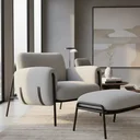 Ver imagem 4 de Kit Poltrona Cadeira Decorativa + Puf Serrana Zahav Estofado:Bouclé Cinza Courino Preto