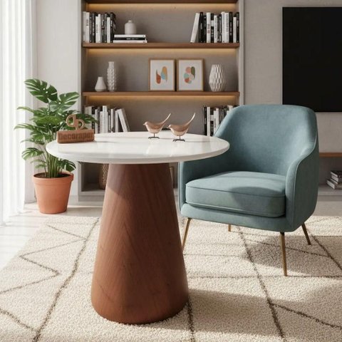 Mesa de Canto Cone Redondo Vidro Madeira 70cm Amadeirado Decoraper