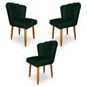 Ver imagem 1 de Kit 3 Cadeiras de Jantar Pétala Estofada Pés Palito Veludo Verde - Montanaris Decor