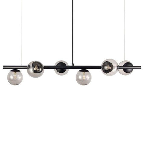 Lustre Pendente Figo Preto - 6 Globos Esfera de Vidro Fumê