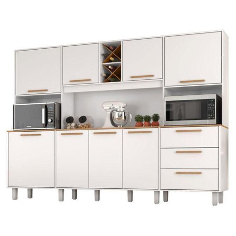 Armário para Cozinha Kit Apollo 8 Portas 3 Gavetas Branco Fosco Brilho - Zanzini