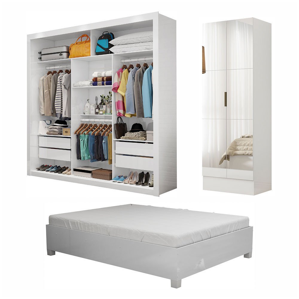 Quarto Completo Casal Closet Clarice 4 Gavetas Sapateira 2 Portas Premium e Cama Carioca Móveis - 2