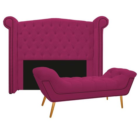 Kit Cabeceira 140 cm Suede + Calçadeira Madrid Pink