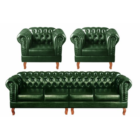 Kit Sofá Dom Pedro Chesterfield Modulado 4 Lugares + 2 Poltronas Decoração Sara Recepção - Couríssim