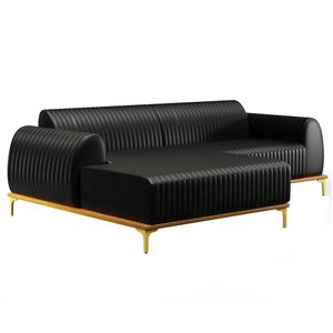 Sofá 2,45M 4 Lugares com Chaise Esquerdo Pés Gold Molino B-159 Corano Preto