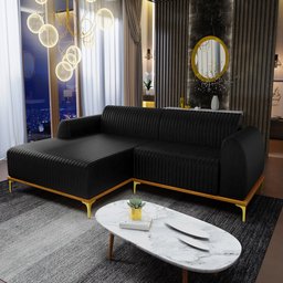 Sofá 2,45M 4 Lugares com Chaise Esquerdo Pés Gold Molino B-159 Corano Preto - 2