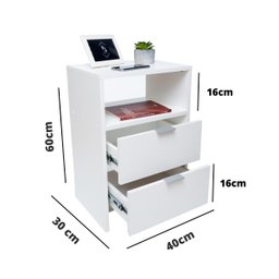 Kit 2 Mesas de Cabeceira Branca com 2 Gavetas e Nicho Mesinha Quarto Lateral da Cama Estilo Cômoda - 2