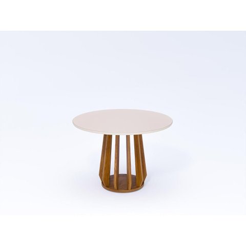 Mesa de Jantar Pitanga Redonda 1,09m em Madeira Tauari e Vidro Off White
